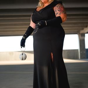 Plus size evening gown with thigh split